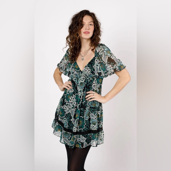 MAISIE EMERALD FLORAL MINI DRESS - Picture 3 of 4